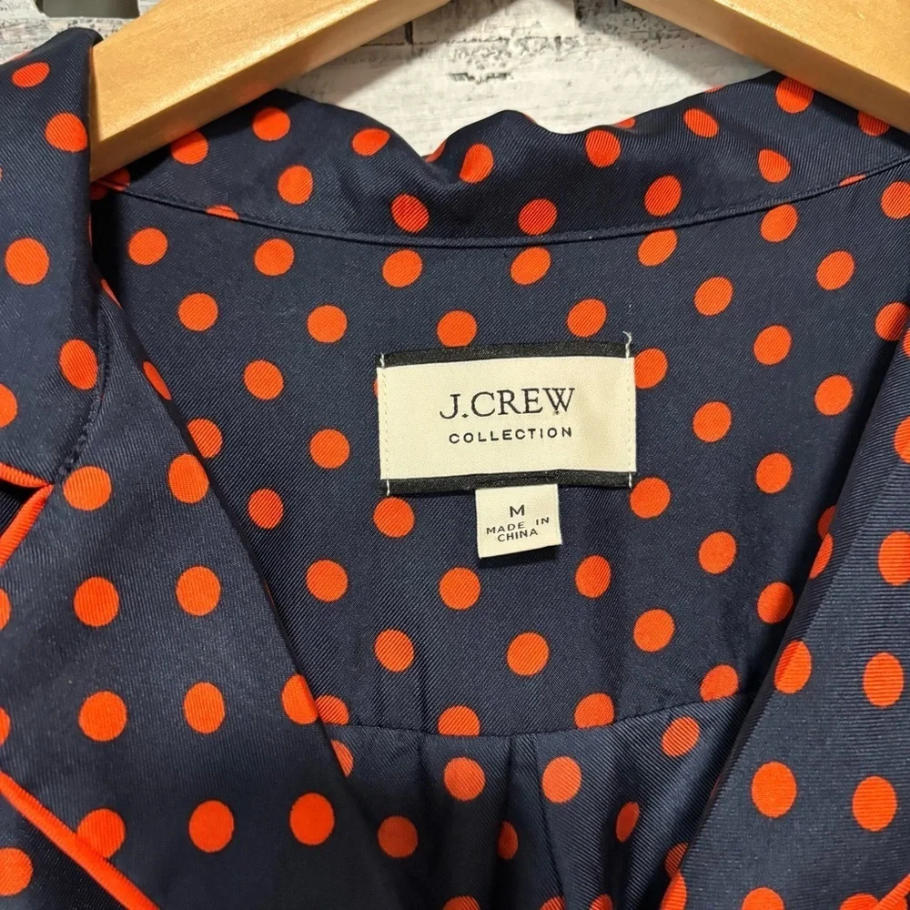 NEW J. Crew Collection Silk-Twill Navy/Orange Polka Dot Popover Blouse Size M - Picture 6 of 8